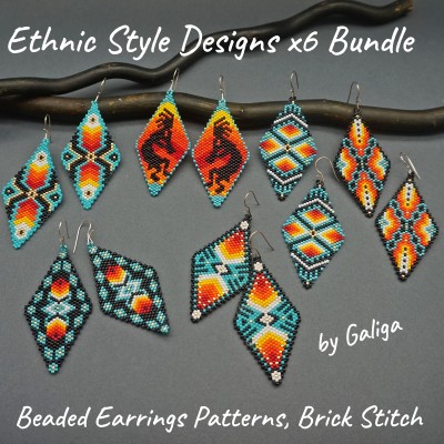 Ethnic Style Beaded Earrings Patterns Set, Brick Stitch