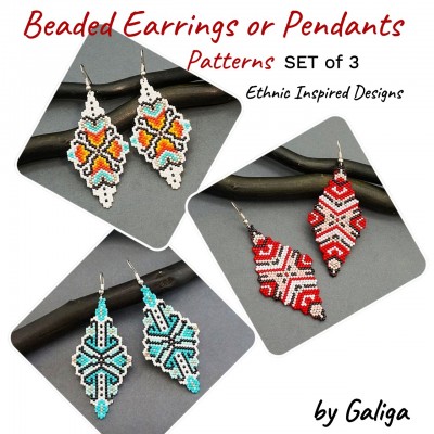 Huichol Inspired Beaded Earrings Patterns Set