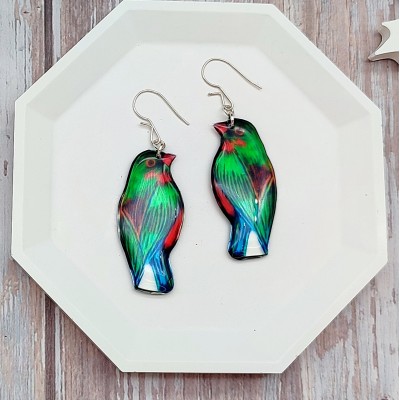 Cute Green Bird Earrings - Handcrafted