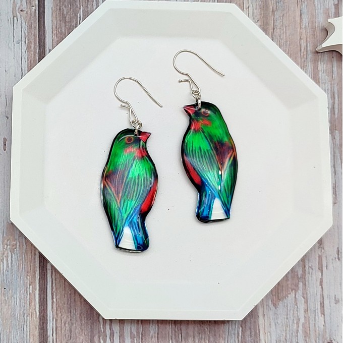 Cute Green Bird Earrings - Handcrafted