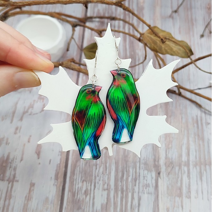 Cute Green Bird Earrings - Handcrafted