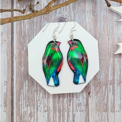 Cute Green Bird Earrings - Handcrafted