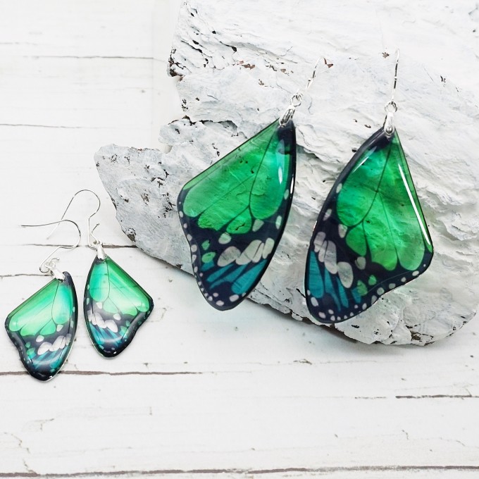 Green Butterfly Wing Earrings