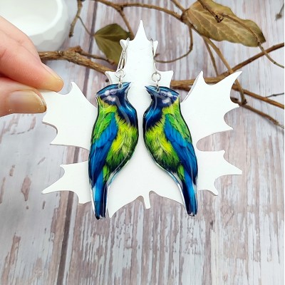 Green Jay Earrings - Handmade, Colorful, Lightweight, Realistic Bird Jewelry