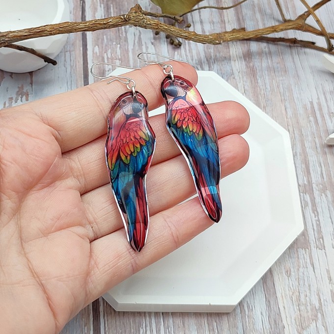 Macaw Parrot Earrings Handmade in Red and Blue - Stunning Handmade Jewelry