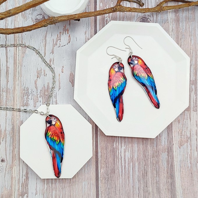 Macaw Parrot Earrings Handmade in Red and Blue - Stunning Handmade Jewelry