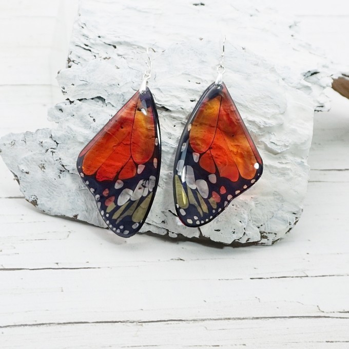 Orange Butterfly Wing Earrings