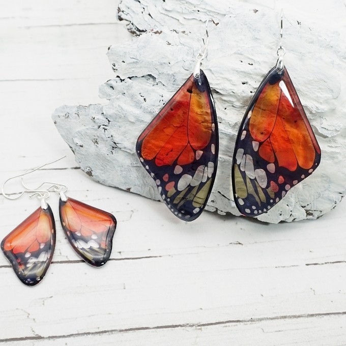 Orange Butterfly Wing Earrings