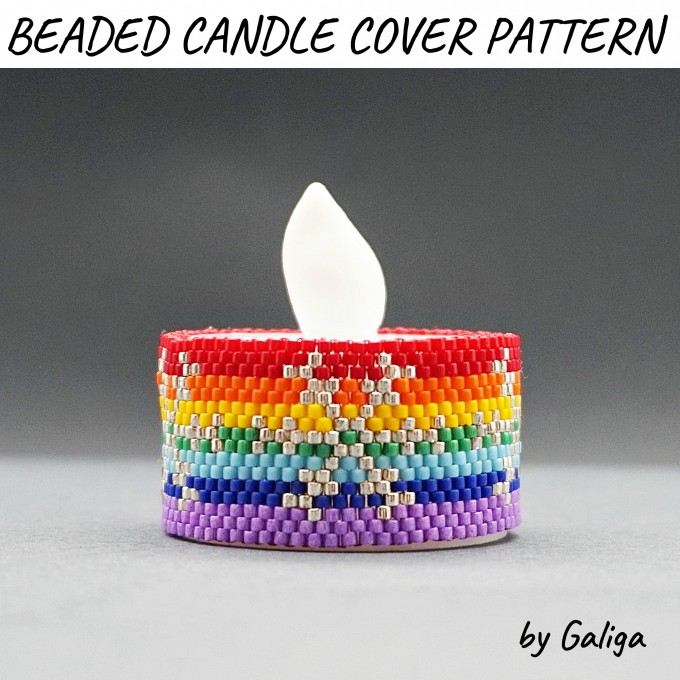 Rainbow Snowflakes LED Tea Light Cover Peyote Pattern
