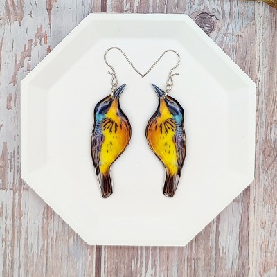 Yellow Oriole Earrings - Handmade, Colorful Bird Jewelry with Meadowlark Inspiration