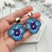 Charming Light Blue Pansy Earrings with Bright Blue Center and Gold Accents, 18 K Gold Filled Studs