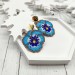 Charming Light Blue Pansy Earrings with Bright Blue Center and Gold Accents, 18 K Gold Filled Studs