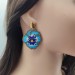 Charming Light Blue Pansy Earrings with Bright Blue Center and Gold Accents, 18 K Gold Filled Studs