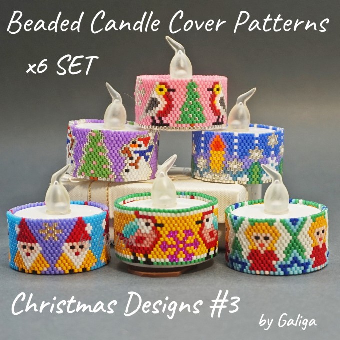 Beaded Candle Holders Patterns Christmas Designs Set - Image showing festive and intricate beaded candle holders with Christmas designs