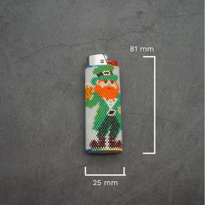 Leprechaun with Beer on Rainbow Background Beaded Lighter Case Pattern