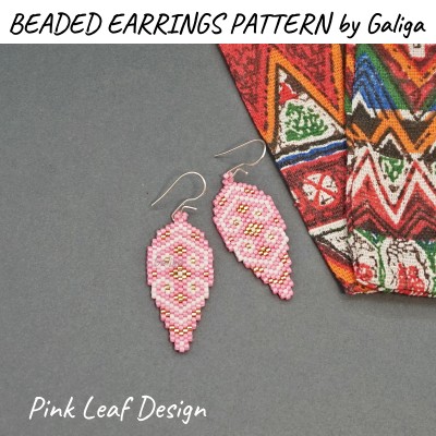 Pink Leaf Seed Bead Earrings Pattern