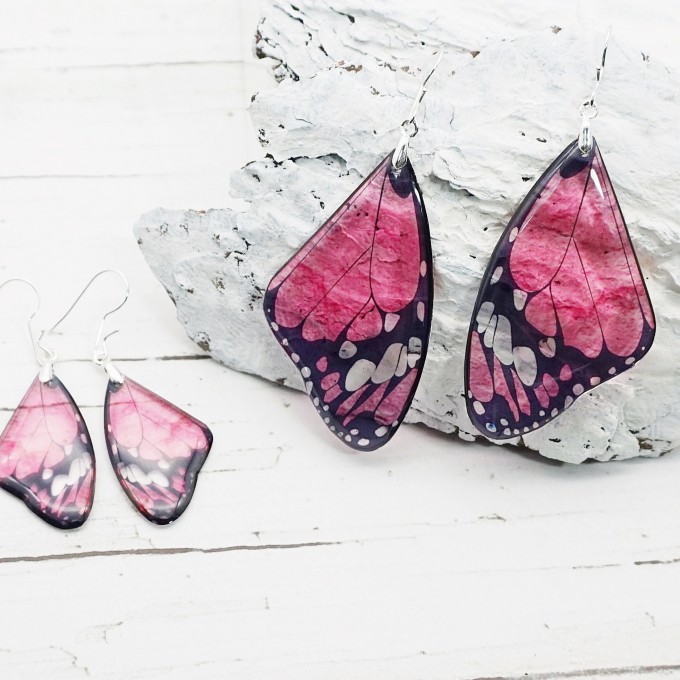 Coral Vermilion Butterfly Wing Earrings