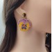 Delicate pansy earrings in yellow-purple shades with 18 K Gold Filled Studs