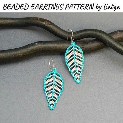 Beaded Earrings Pattern Turquoise Leaf