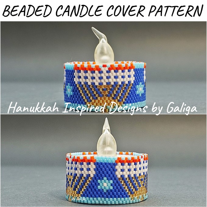 Menorah Candle Holder Beaded Pattern - Intricate beaded menorah candle holder design for Hanukkah