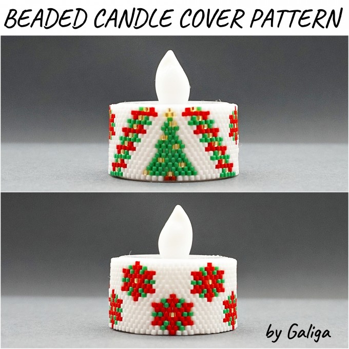 Poinsettia Christmas Tree LED Tea Light Cover Peyote Pattern