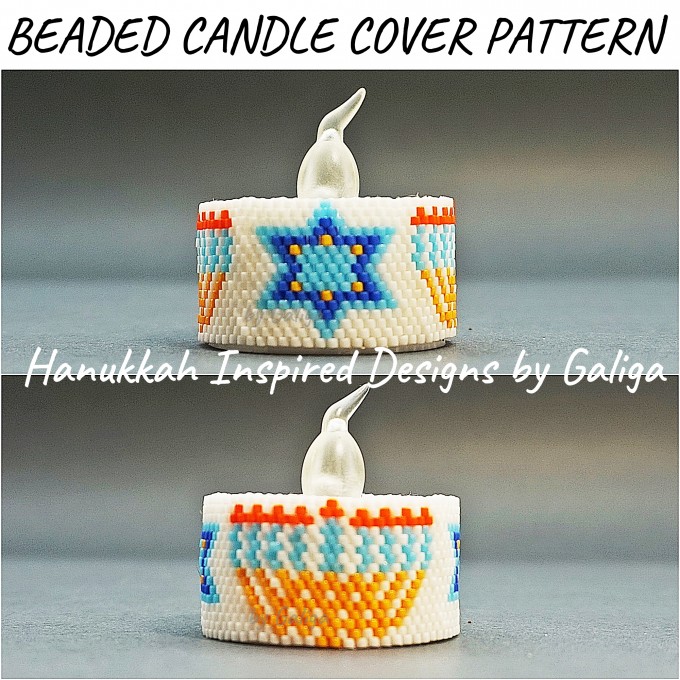 Star of David and Menorah Candle Cover Seed Bead Pattern - Intricate beaded candle cover designs