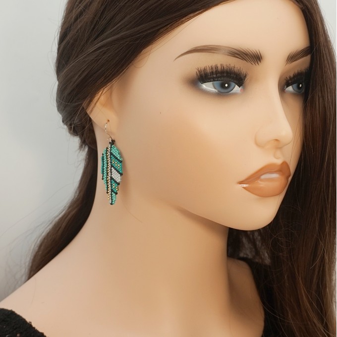 Do It Yourself Earrings: Turquoise Gold Beaded Pattern