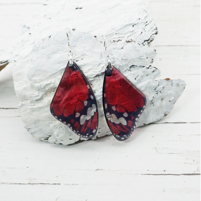 Dark Red Butterfly Wing Earrings