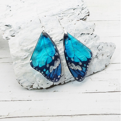 Light Blue Butterfly Wing Earrings of Transparent Resin by Galiga Jewelry