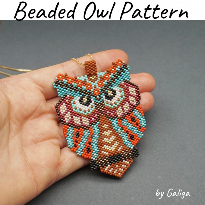 Beaded owl design for creating pendants, earrings, and other accessories