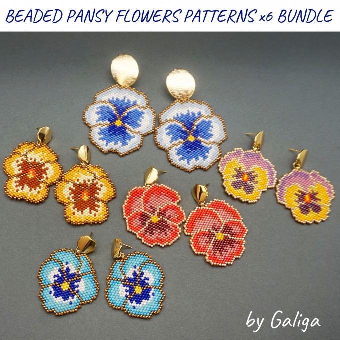 Beaded Pansy Flowers Patterns Set - intricate beaded pansy flower designs