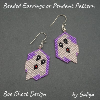 Boo Ghost Beaded Earrings Pattern Spooky Halloween Jewelry DIY