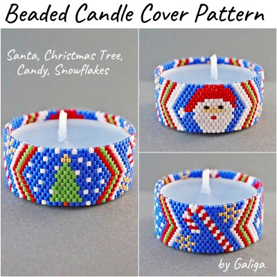 Santa, Christmas Tree, Candy, Snowflakes Candle Cover Beaded Pattern