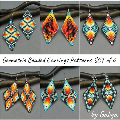 Ethnic Style Beaded Earrings Patterns Set, Brick Stitch