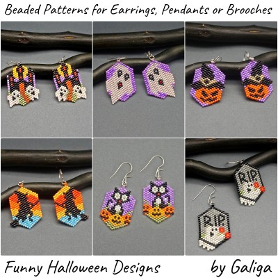 Funny Halloween beaded earrings patterns SET of 6 Designs