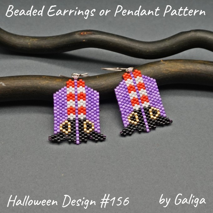 Halloween beaded pattern featuring witch legs for earrings, pendant, or keychain.