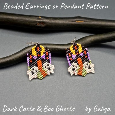 Haunted House Beaded Earrings Pattern Halloween Ghostly Castle