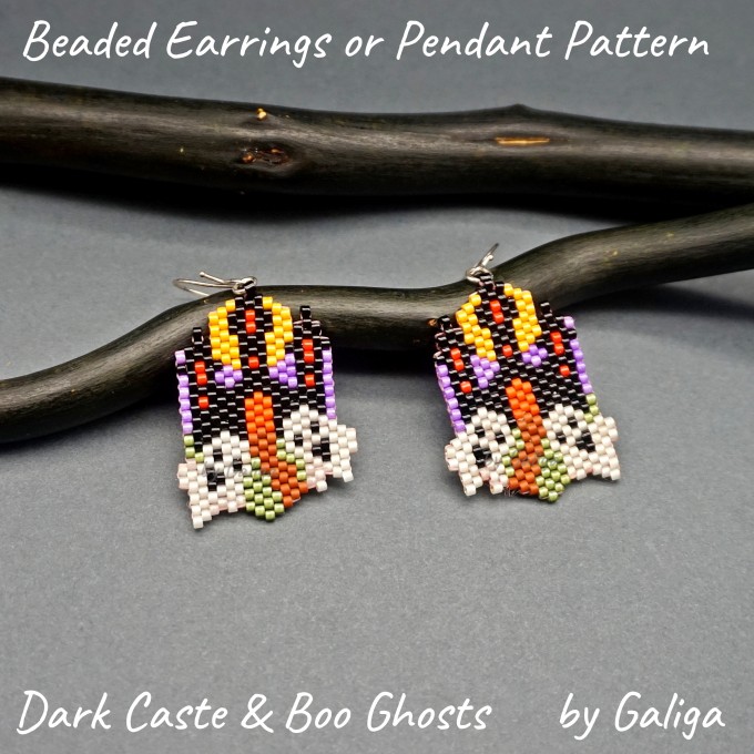 Beaded pattern of a ghostly castle for Halloween-themed earrings