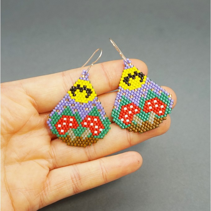 Craft Festive Earrings: Mushrooms and Bat Beaded Pattern