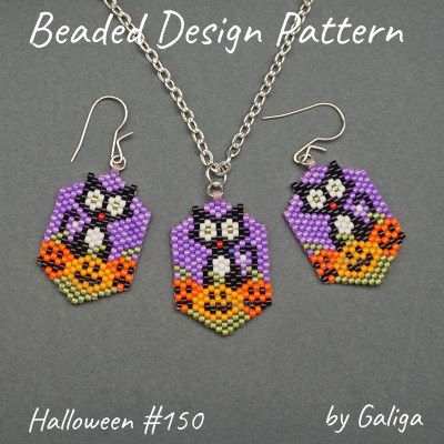 Halloween Cat and Pumpkins Beaded Earrings Pattern