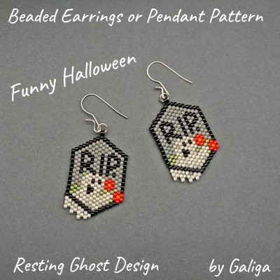 Resting Ghost and Tombstone Bead Earrings Pattern