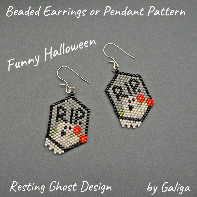 Resting Ghost and Tombstone beaded Halloween earrings