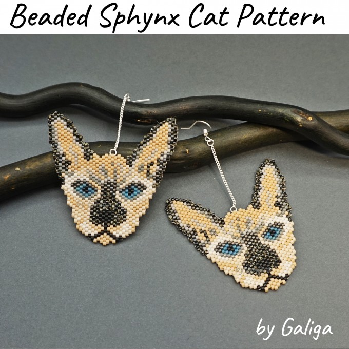 Beaded Sphynx cat design for creating pendants, earrings, and other accessories