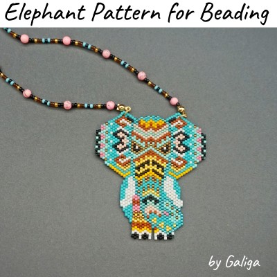 Seed Bead Elephant Pattern Turquoise Shades Boho Style