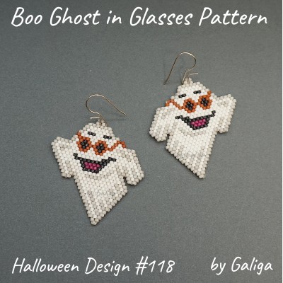 Funny Boo Ghost in Glasses Beaded Pattern for Earrings, Pendants, and Keychains