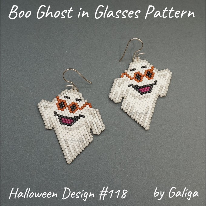 Funny Boo Ghost in glasses beaded pattern for earrings, pendants, or keychains.