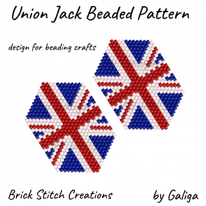 British flag beaded pattern for earrings, keychains, and pendants in red, white, and blue.