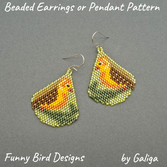 Funny bird brick stitch earrings pattern for DIY beading