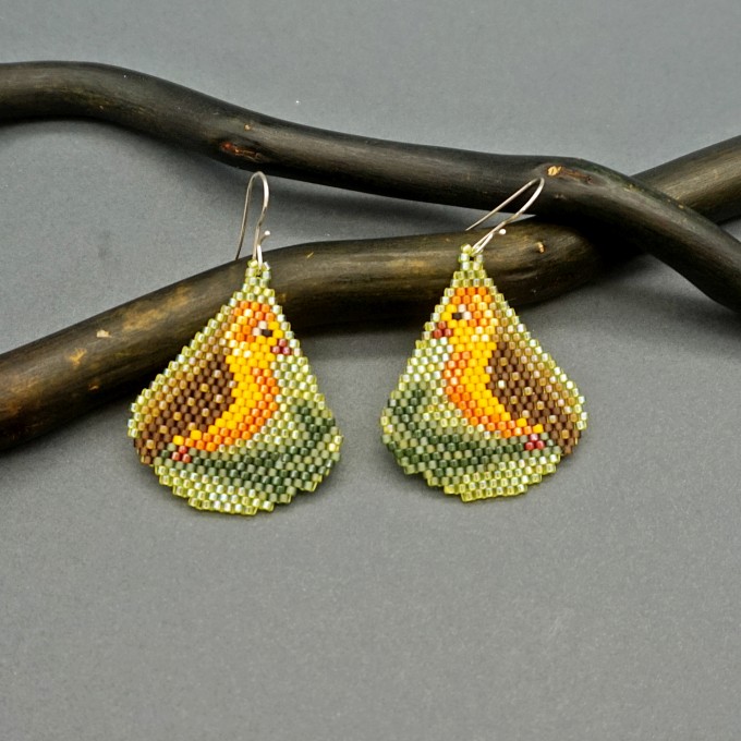 Create Whimsical Bird Earrings with This Brick Stitch Beading Pattern