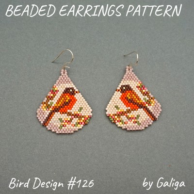 Pretty Orange Bird Beaded Earrings Pattern for DIY Nature Jewelry